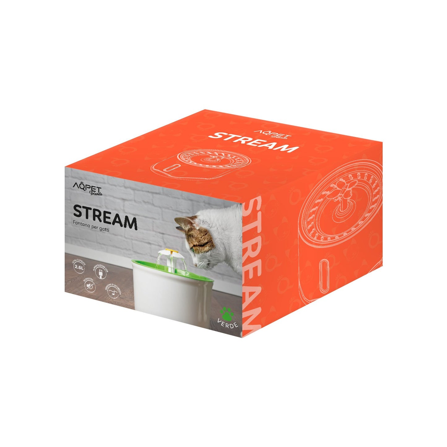 AqpetFriends Stream Fontana Per Gatti Completa con Sensore di livello acqua
