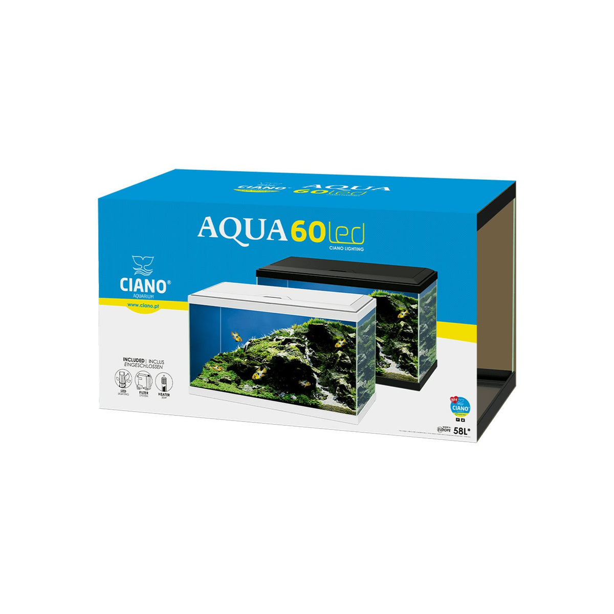 Askoll Ciano Aqua 60 Led Acquario In Vetro Completo 60x30x32h cm