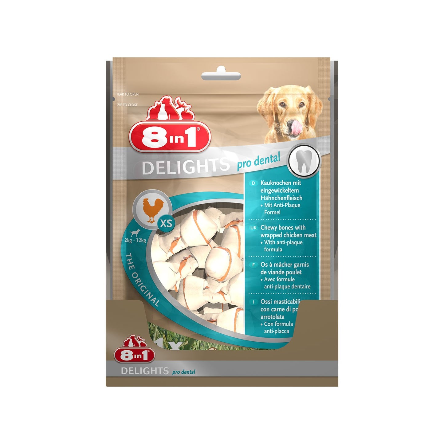 8in1 Delights Pro Value Bag Dental Bones XS Osso Dentali Al Pollo Formato Multiplo Per Cani Toy