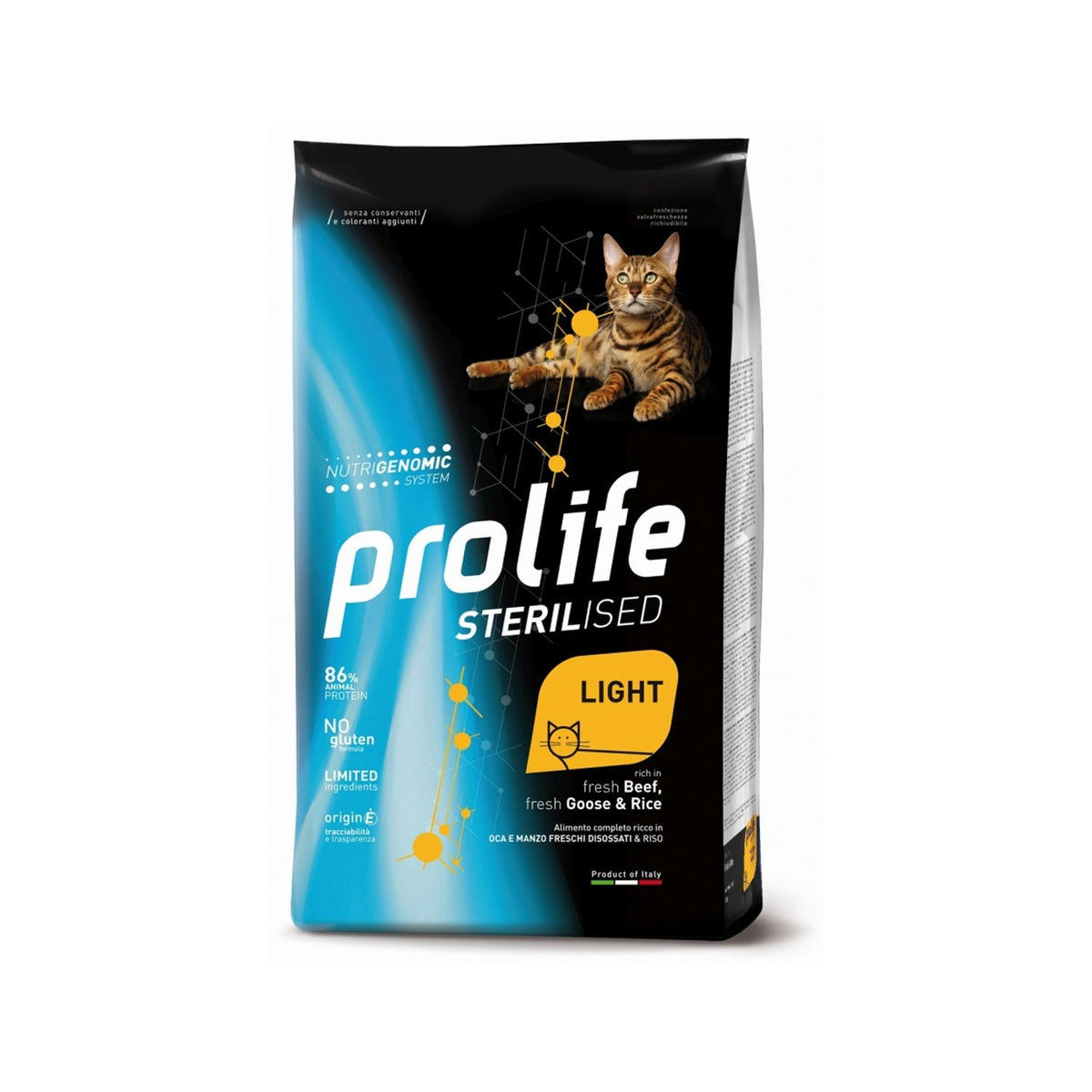 Prolife Sterilised Light Adult Fresh Beef, Crocchette Di Manzo, Oca Freschi E Riso Per Gatti Adulti In Sovrappeso Sterilizzati