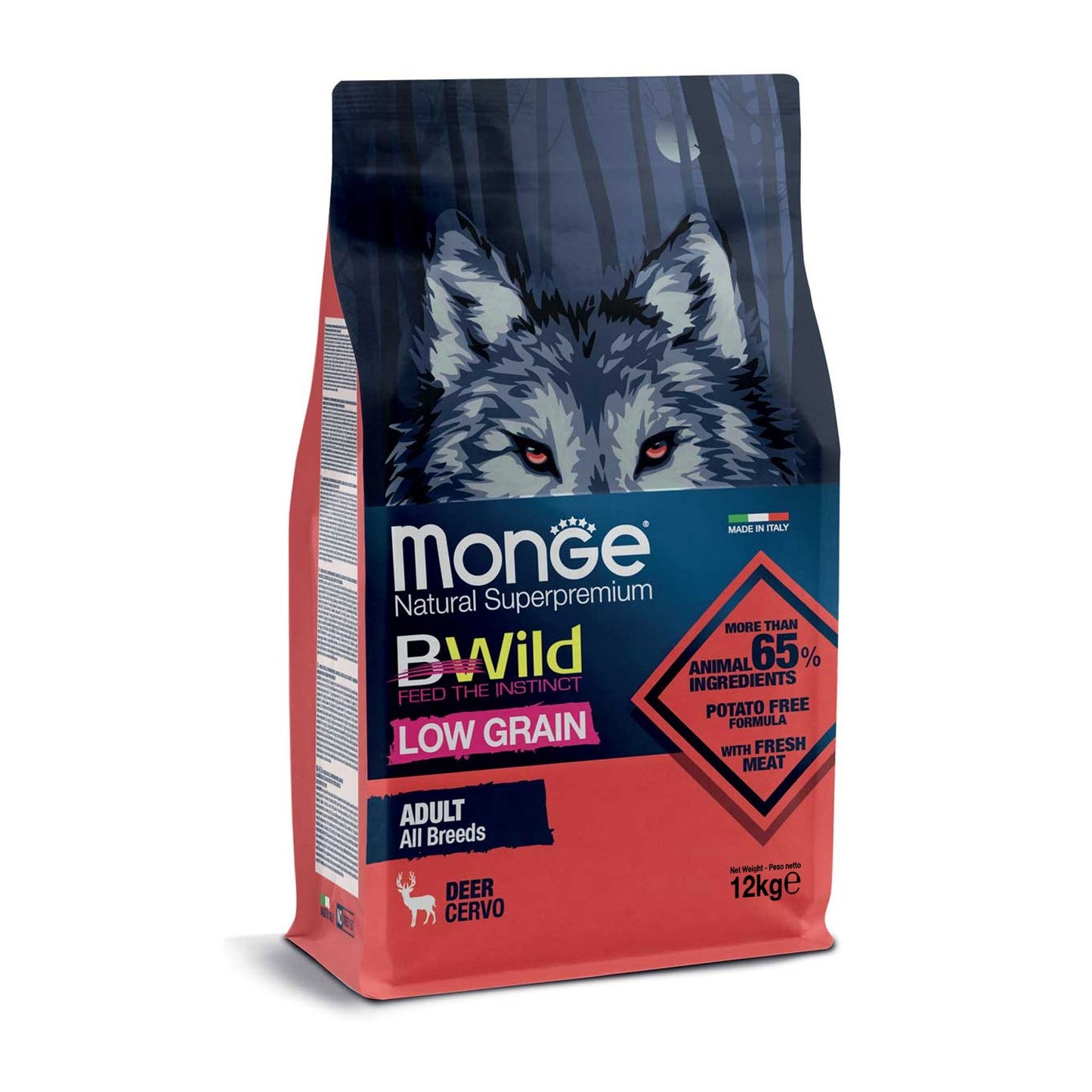 Monge BWild Low Grain All Breeds Adult Deer Crocchette Con Cervo Per Cani Adulti