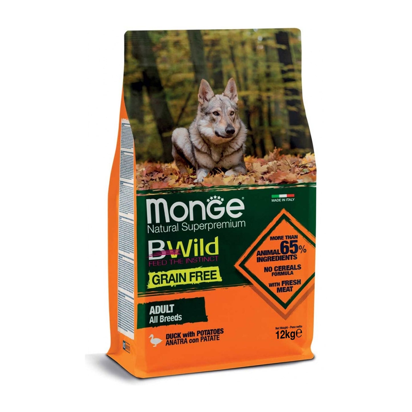 Monge BWild Natural SuperPremium Grain Free Formula All Breeds Crocchette Anatra Con Patate Per Cane Adulto