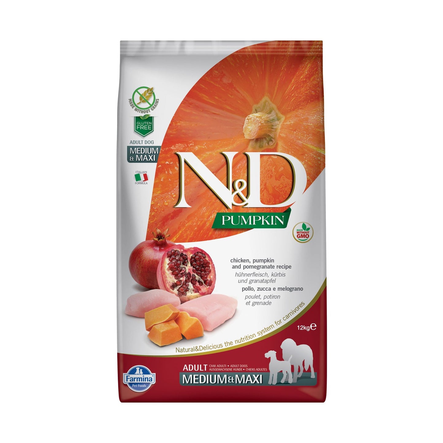 Farmina N&D Pumpkin Adult Medium&Maxi Crocchette Per Cani Adulti Di Taglia Media e Grande Con Zucca, Pollo e Melograno
