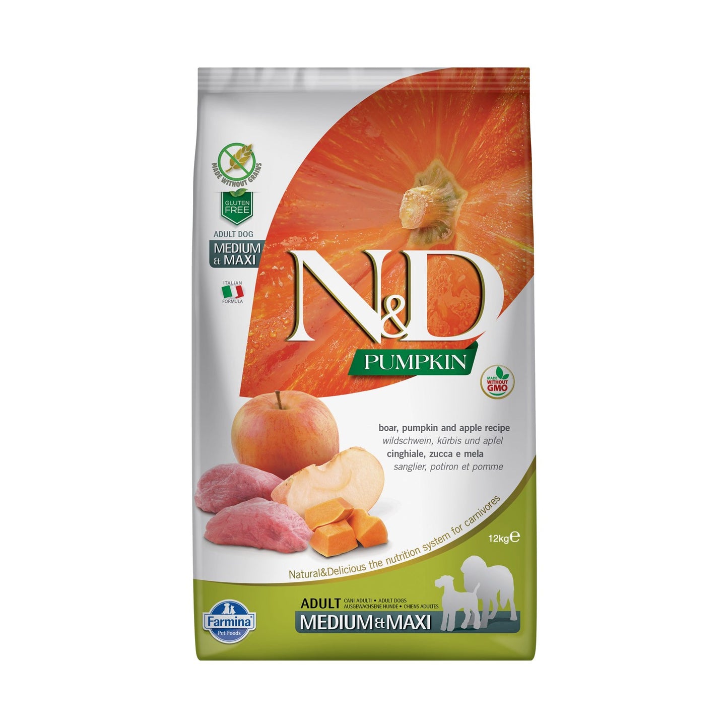 Farmina N&D Pumpkin Adult Medium&Maxi Crocchette Per Cani Adulti Di Taglia Media e Grande Con Zucca, Cinghiale e Mela