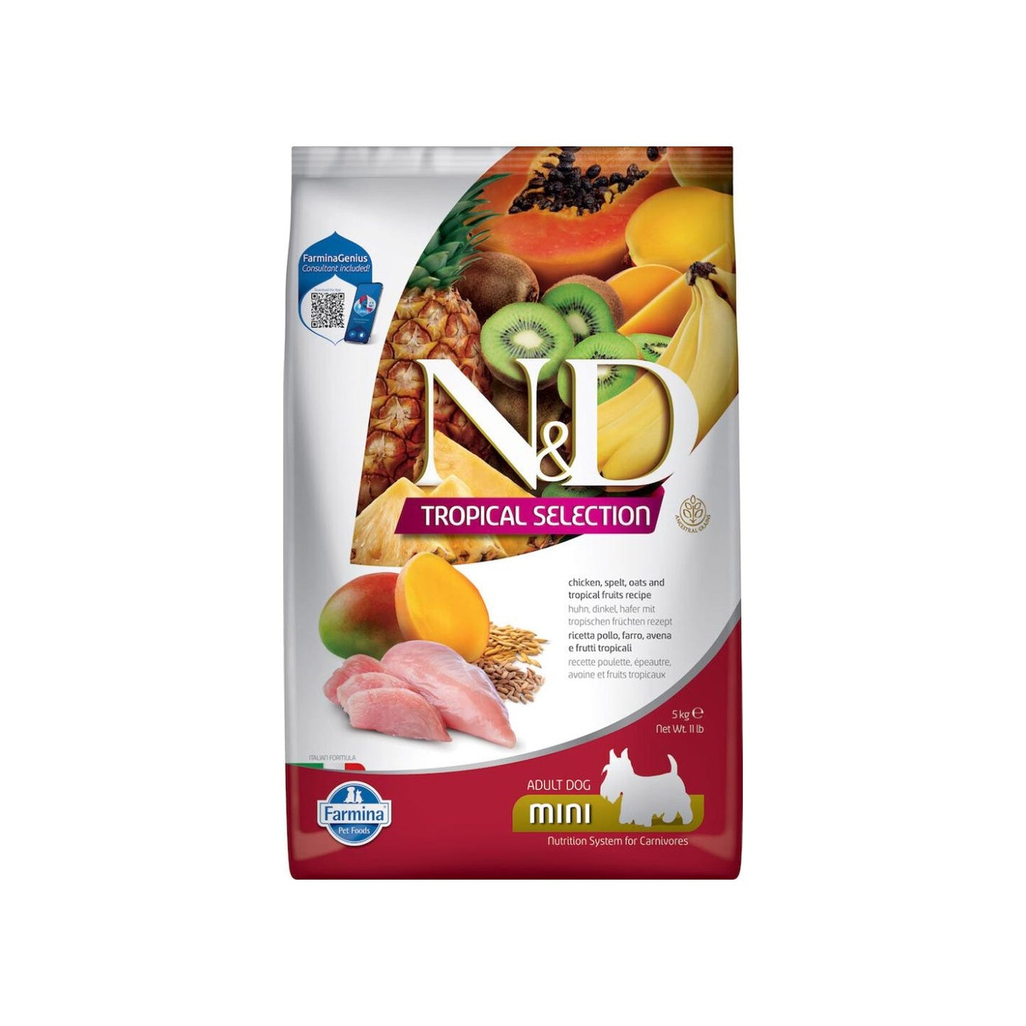 Farmina N&D Tropical Selection Adult Mini Crocchette Per Cani Adulti Di Piccola Taglia Con Pollo e Frutti Tropicali