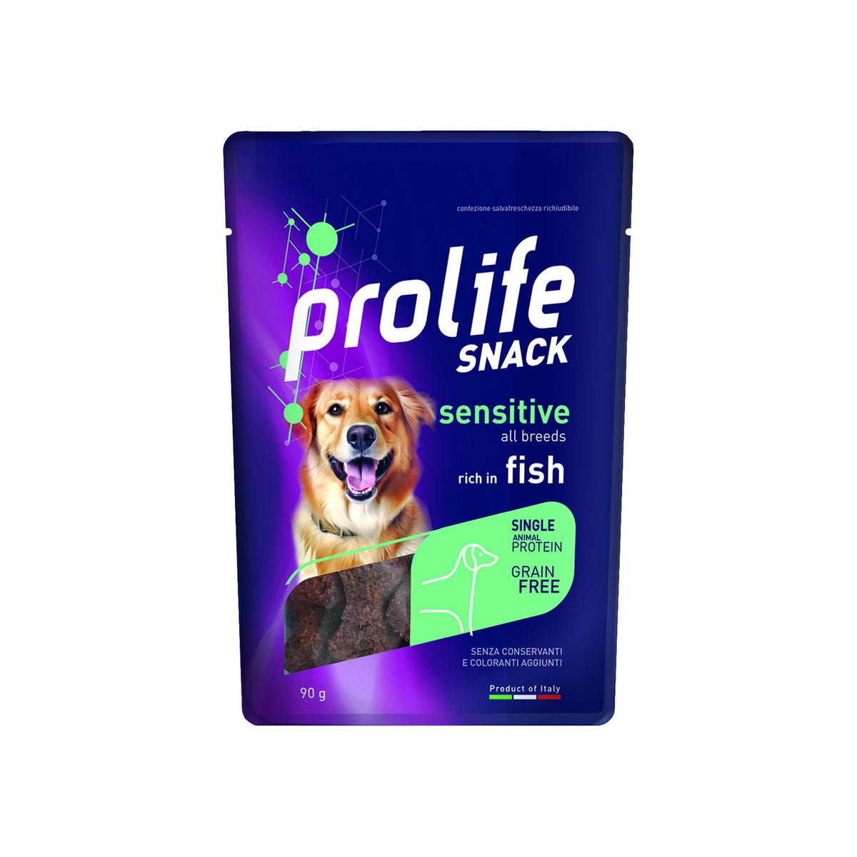 Prolife Snack Sensitive Grain Free Fish Alimento Complementare Ricco In Salmone Per Cani Adulti Di Tutte Le Taglie 90gr