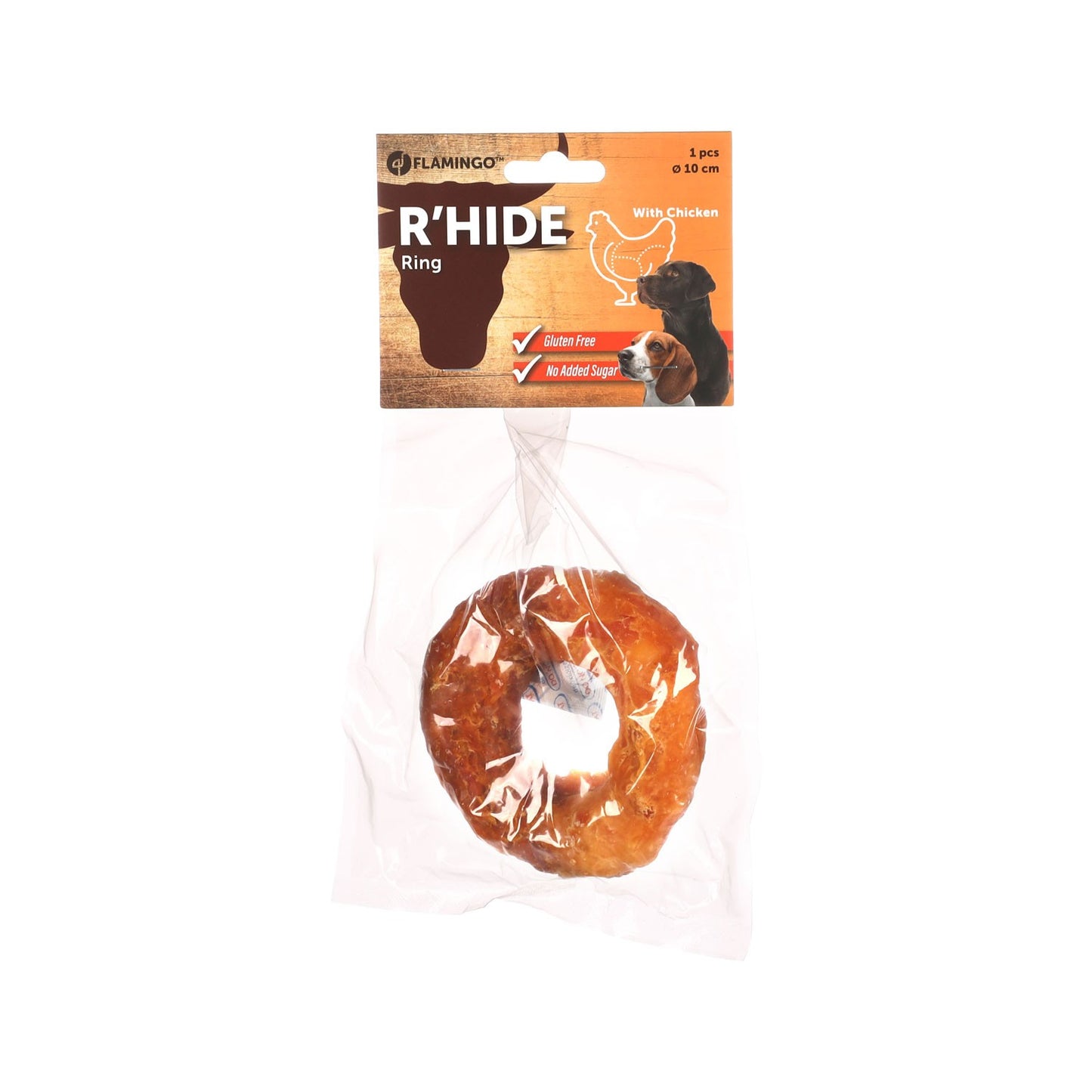 Flamingo Snacks R'Hide Anello Marrone Con Pollo Da Masticare Per Cani Adulti Di Tutte Le Taglie 10cm/110gr