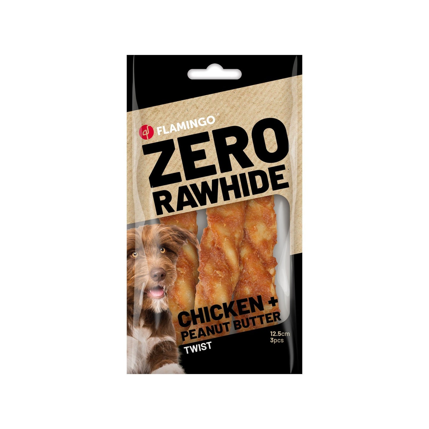 Flamingo Snacks Zero Rawhide Piccoli Bastoni Con Pollo & Burro Di Arachidi Per Cani Adulti Di Tutte Le Taglie 12,5cm 40gr / 3 pz