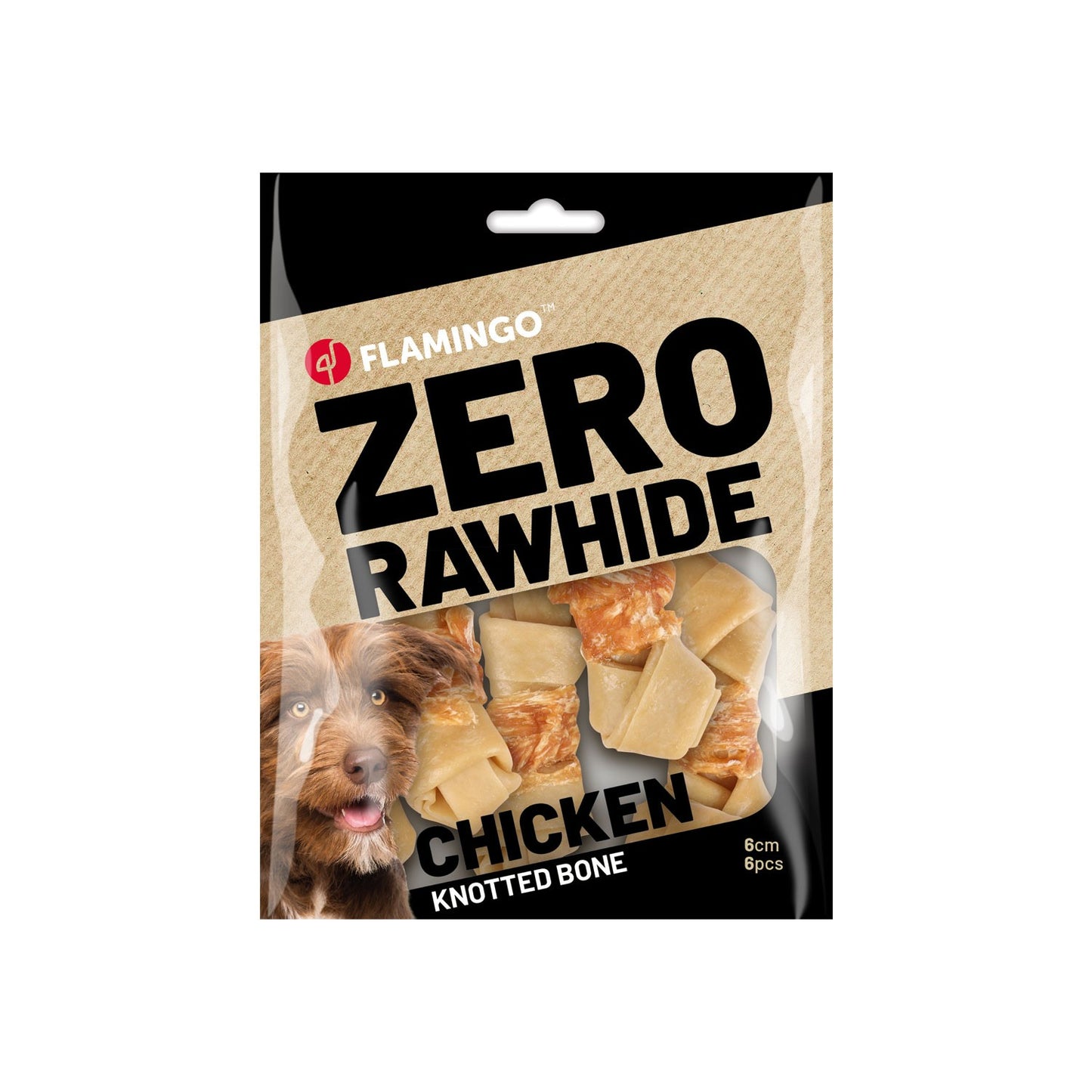 Flamingo Snacks Zero Rawhide Osso Annodato Con Pollo Per Cani Adulti Di Tutte Le Taglie 6cm 20gr / 6 pzs 120gr