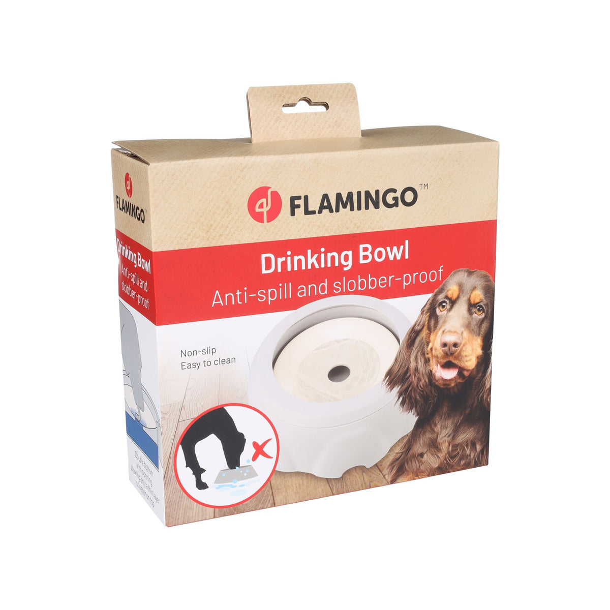Flamingo Spill Ciotola Per Acqua Rotonda Antigoccia Grigio Per Cani Dal Pelo e/o Orecchie Lunghe 1,2L