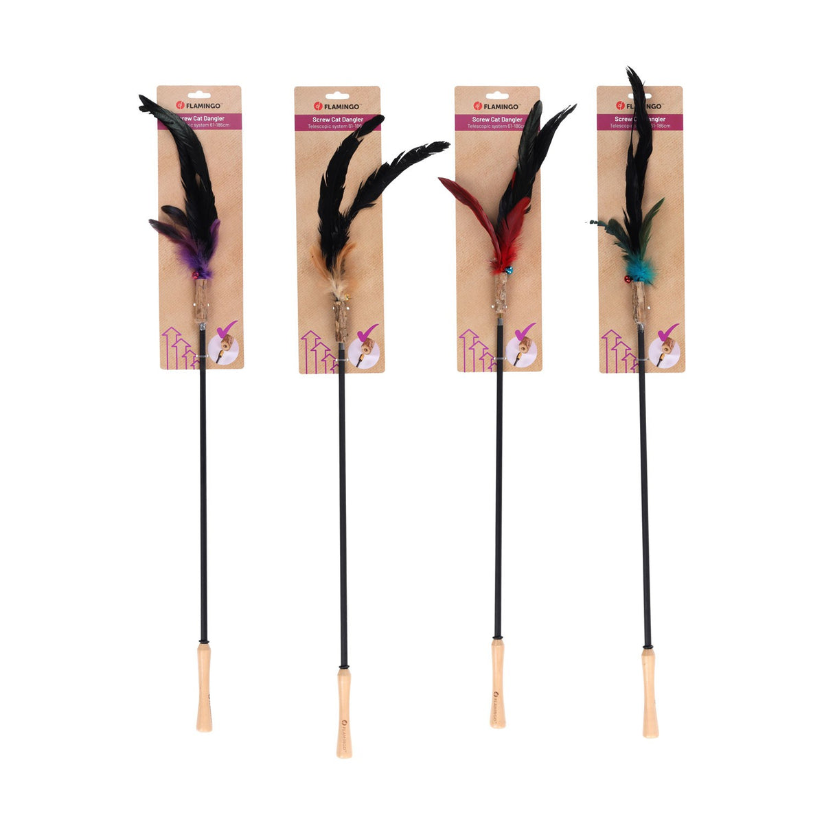 Flamingo Marit Canna Con Piume ed Effetto Sonoro Per Stimolare il Gioco dei Gatti 61-186 cm