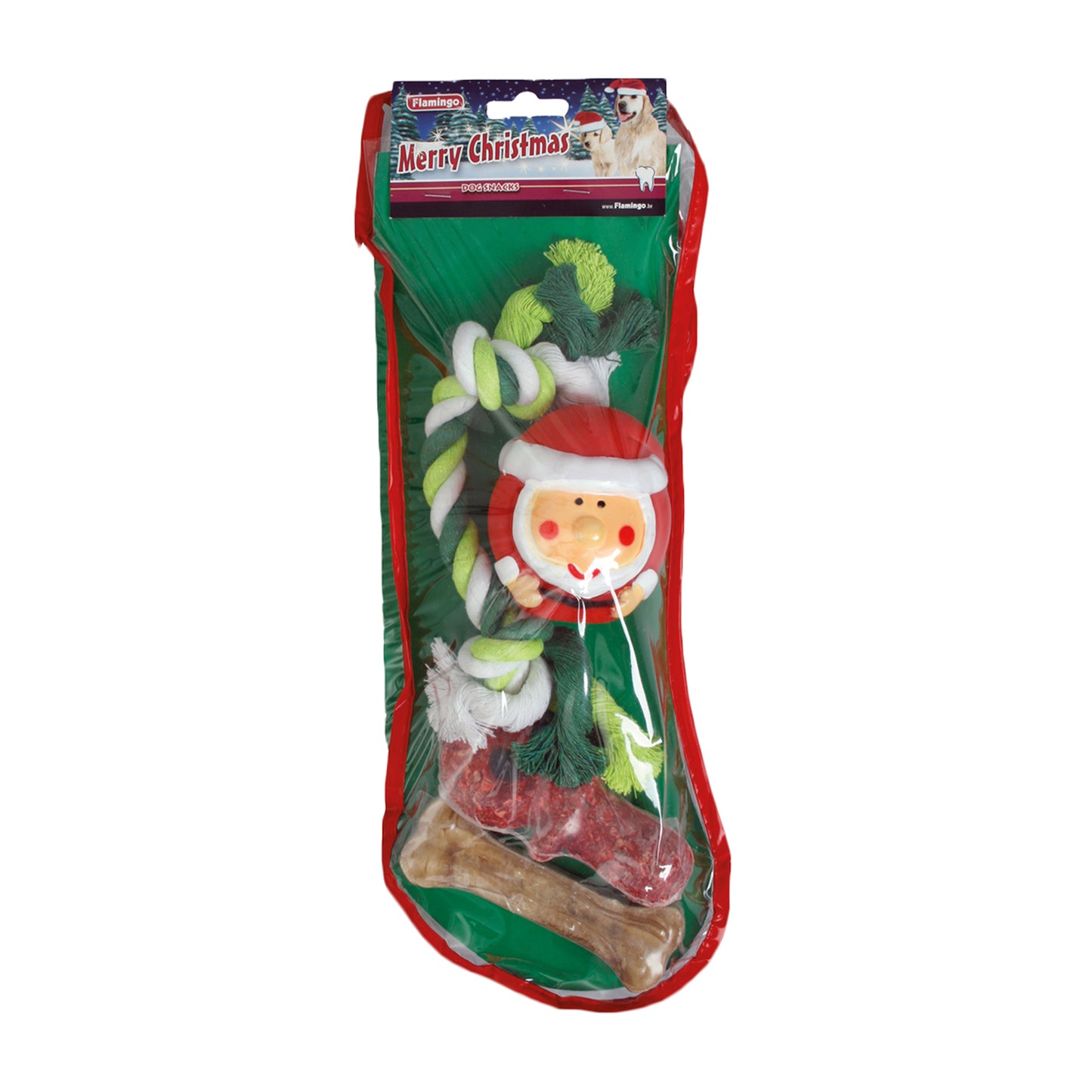 Flamingo Natale Calza per cane - Giocattolo Fitz Osso, Succhiotto, Babbo Natale, Cordone Mix