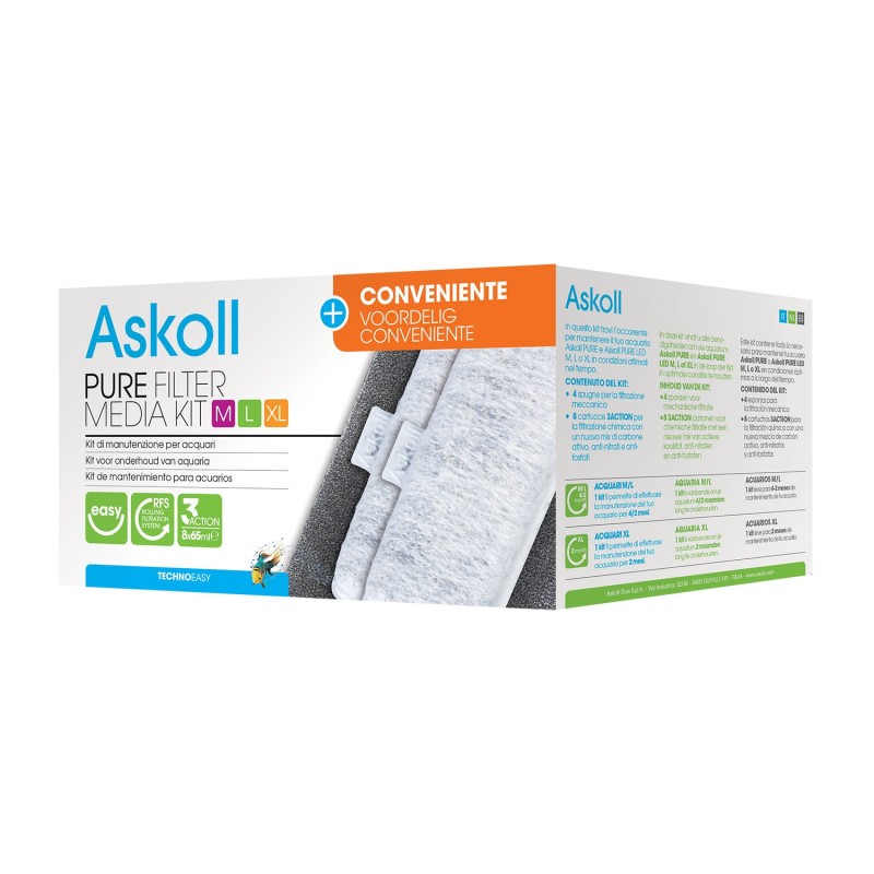 Askoll Pure Filter Media Kit M/L/XL + Conveniente Manutenzione Formato Convenienza Per Filtri In Acquari