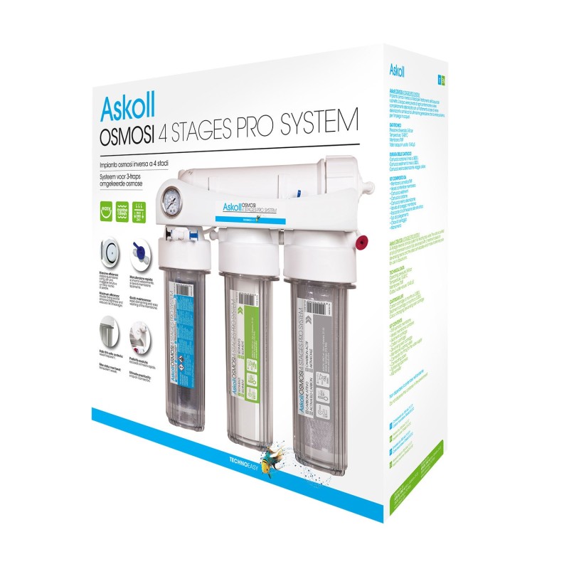Askoll Osmosi 4 Stages Pro System Impianto Osmosi Inversa 4 Stadi A Bicchiere Per Acquari
