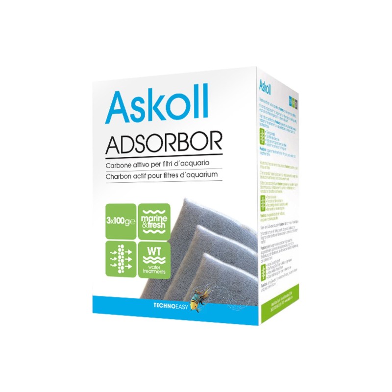 Askoll Adsorbor Carbone Attivo 3x100g Per Filtri D'acquari