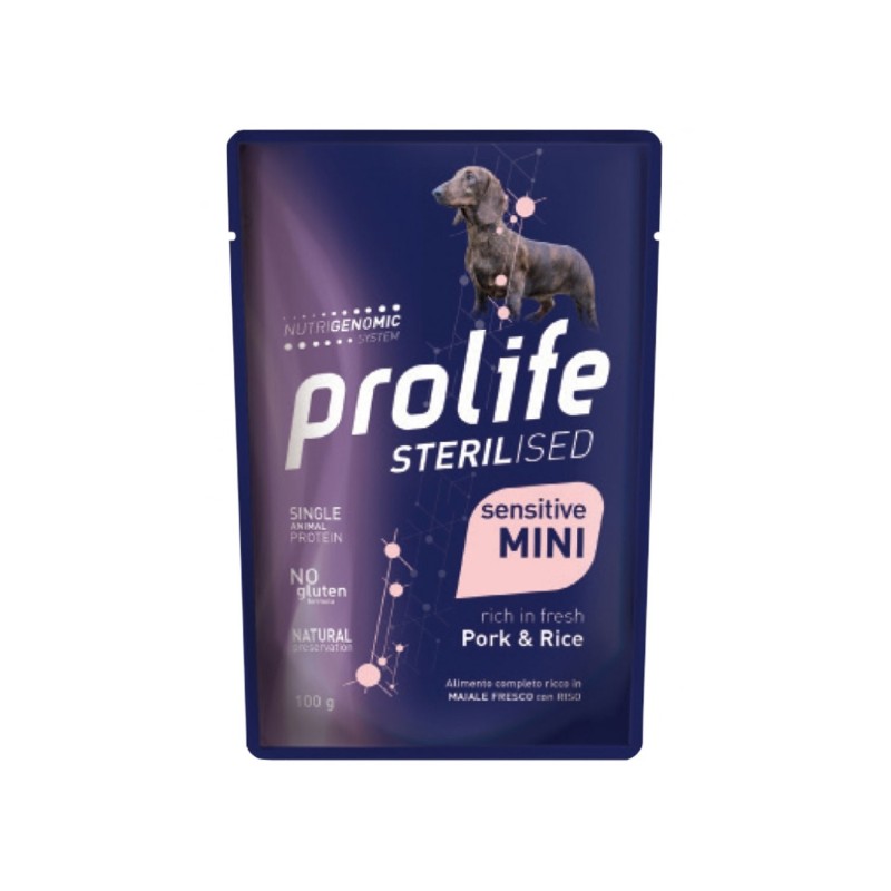 Prolife Sterilised Sensitive Adult Pork & Rice Medium/Large Bocconcini Di Maiale E Riso Per Cani Adulti Sterilizzati 400g