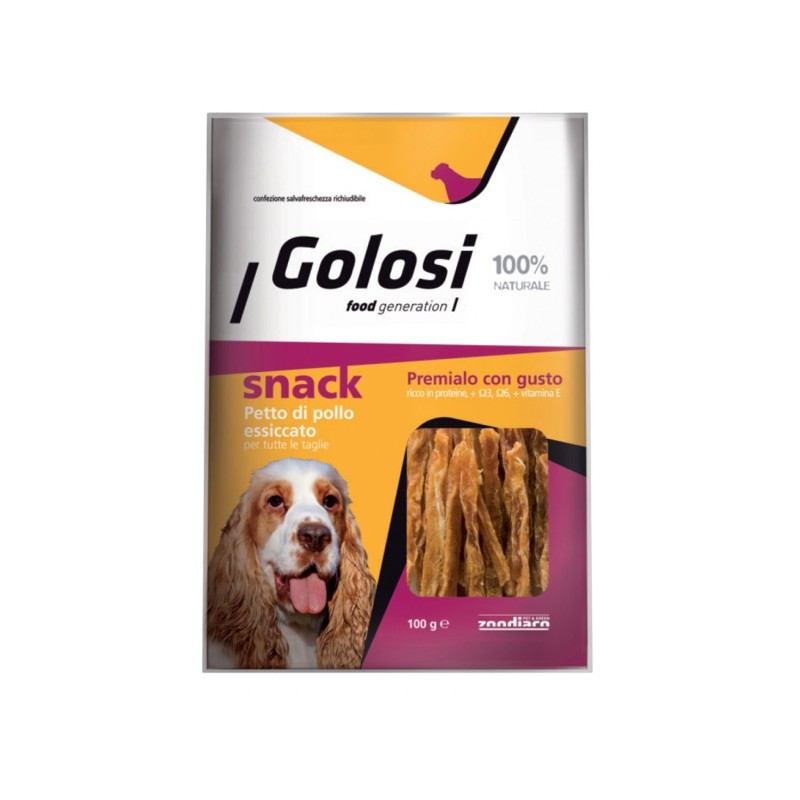 Golosi Dog Snack Petto Di Pollo Essiccato Con Omega 3 E Omega 6 Per Cani Di Tutte Le Taglie 100g