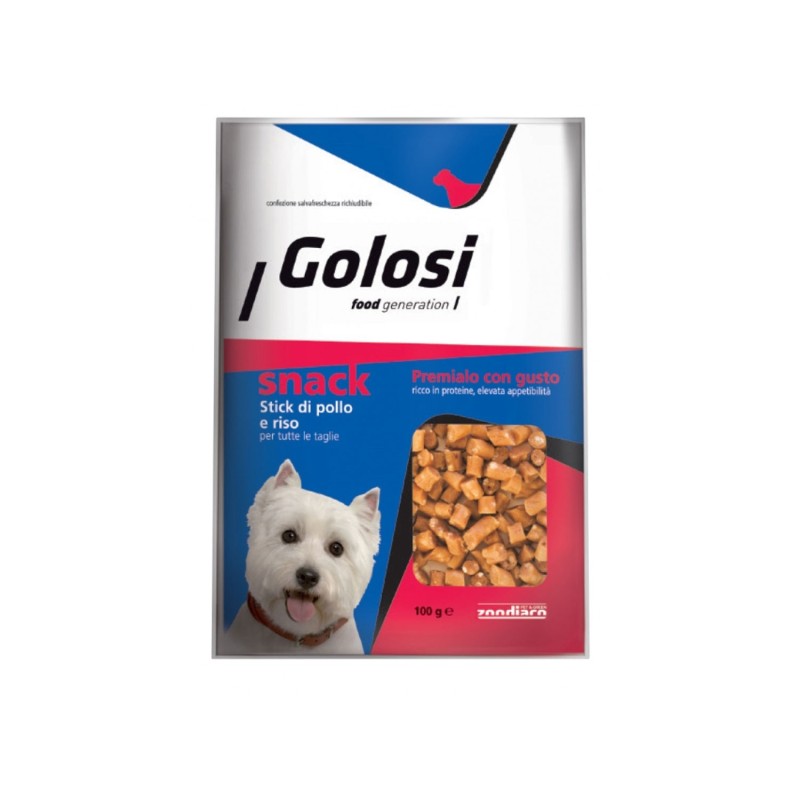 Golosi Dog Snack Stick Di Pollo Con Riso Per Cani Di Tutte Le Taglie 100g