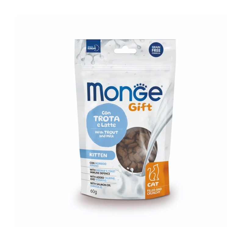 Monge Gift Kitty Snack con Trota e Latte Filled and Crunchy Per Gattini 60gr