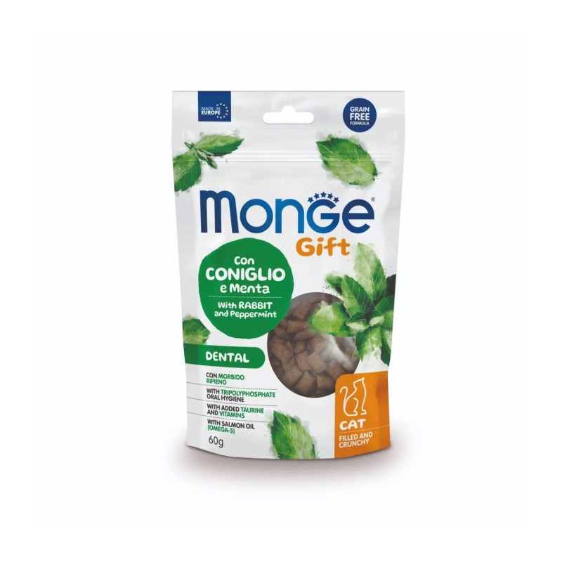 Monge Gift Dental Cat Snack con Coniglio e Menta Filled and Crunchy Per Gatti 60gr