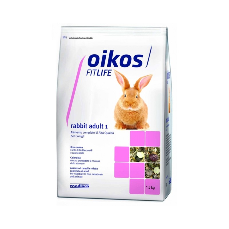 Oikos FitLife Rabbit Adult 1 Mantenimento Plus Alimento Completo Di Alta Qualit? Per Conigli 1,5kg