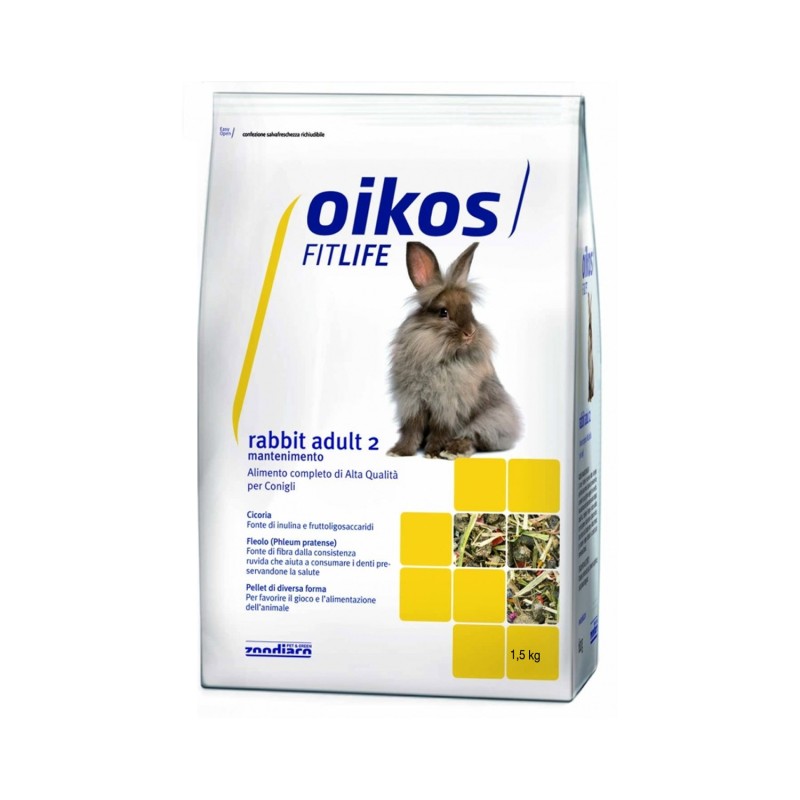Oikos FitLife Rabbit Adult 2 Mantenimento Alimento Completo Di Alta Qualit? Per Conigli 1,5kg