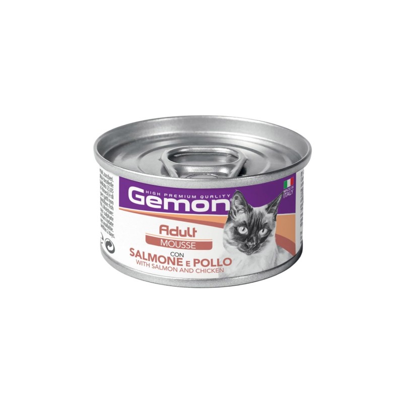 Gemon Adult Mousse Salmon & Chicken Alimento Umido Completo Con Salmone e Pollo Per Gatti Adulti 85gr