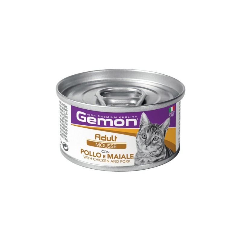 Gemon Adult Mousse Chicken & Pork Alimento Umido Completo Con Pollo e Maiale Per Gatti Adulti 85gr
