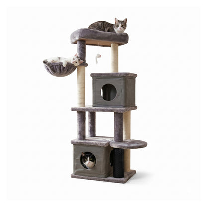 AqpetFriends London Tiragraffi Trespolo per Gatti 125 cm – Tiragraffi con Cucce, Amaca e Sisal