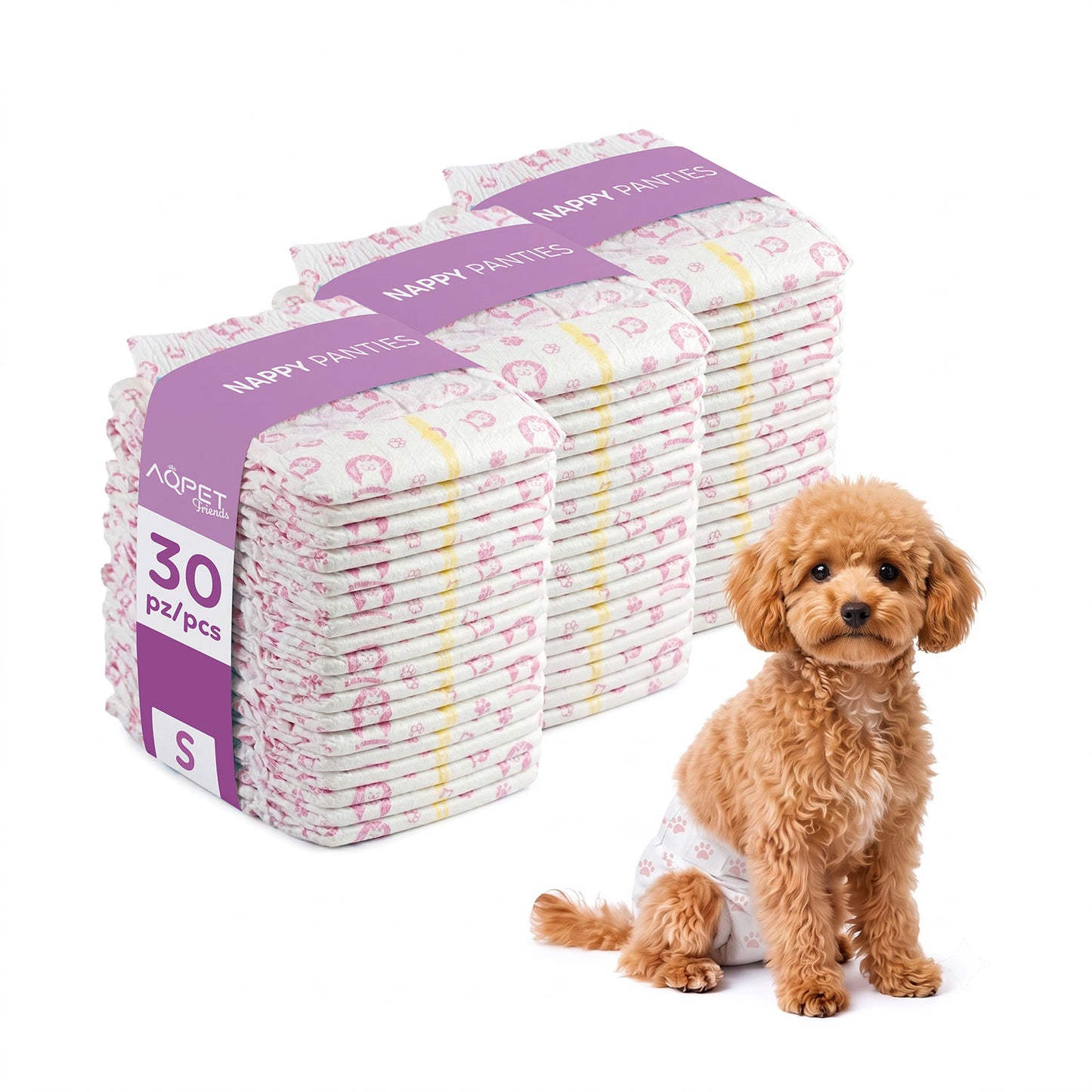 AqpetFriends Nappy Panties Pannolini Assorbenti a Mutandina per Cani 30 pz