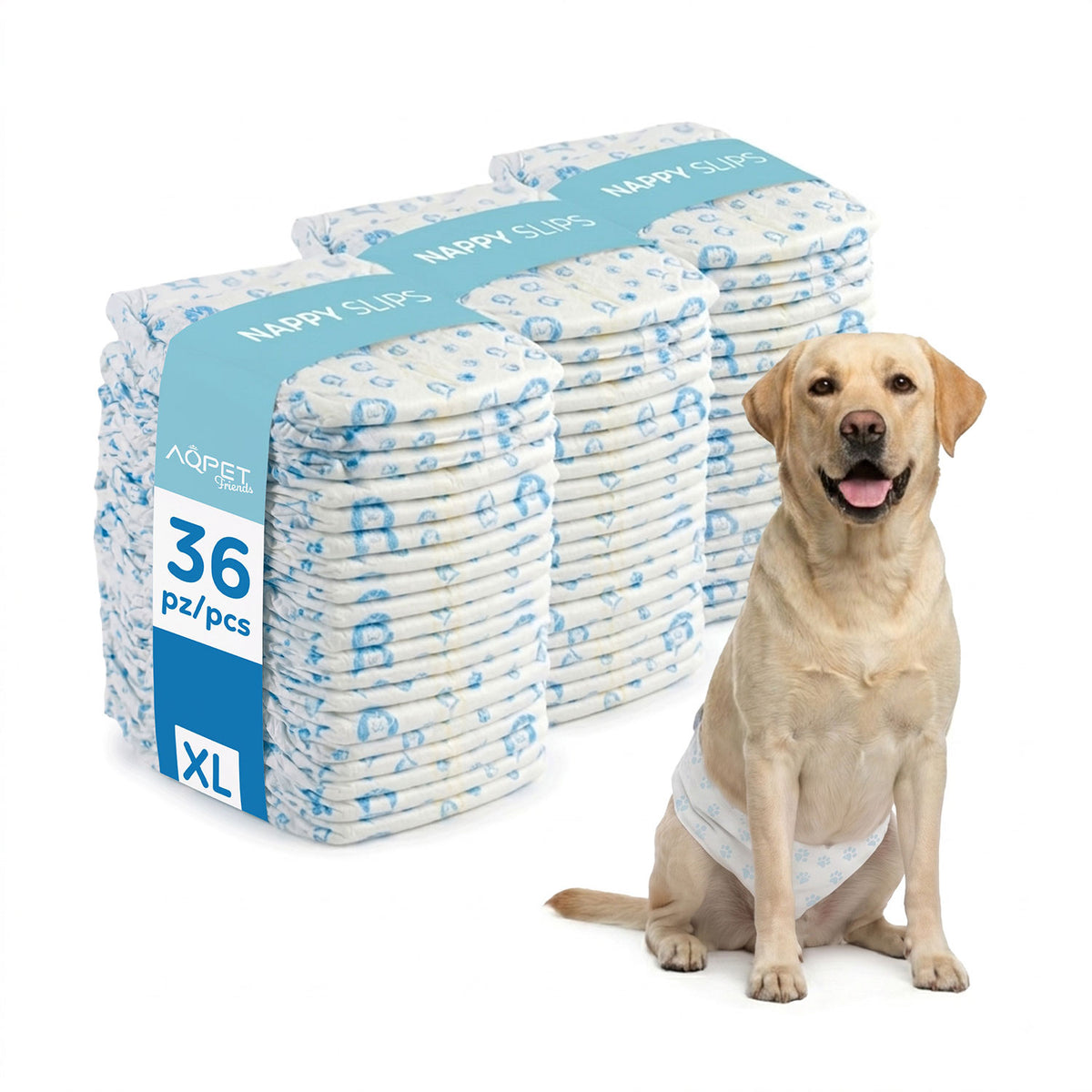 AqpetFriends Nappy Slips Pannolini Assorbenti a Fascia per Cani Maschi 36 Pz
