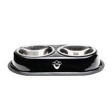 AqpetFriends Doppia Ciotola In Acciaio Inox Con Supporto Black Antiscivolo
