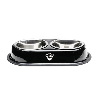 AqpetFriends Doppia Ciotola In Acciaio Inox Con Supporto Black Antiscivolo