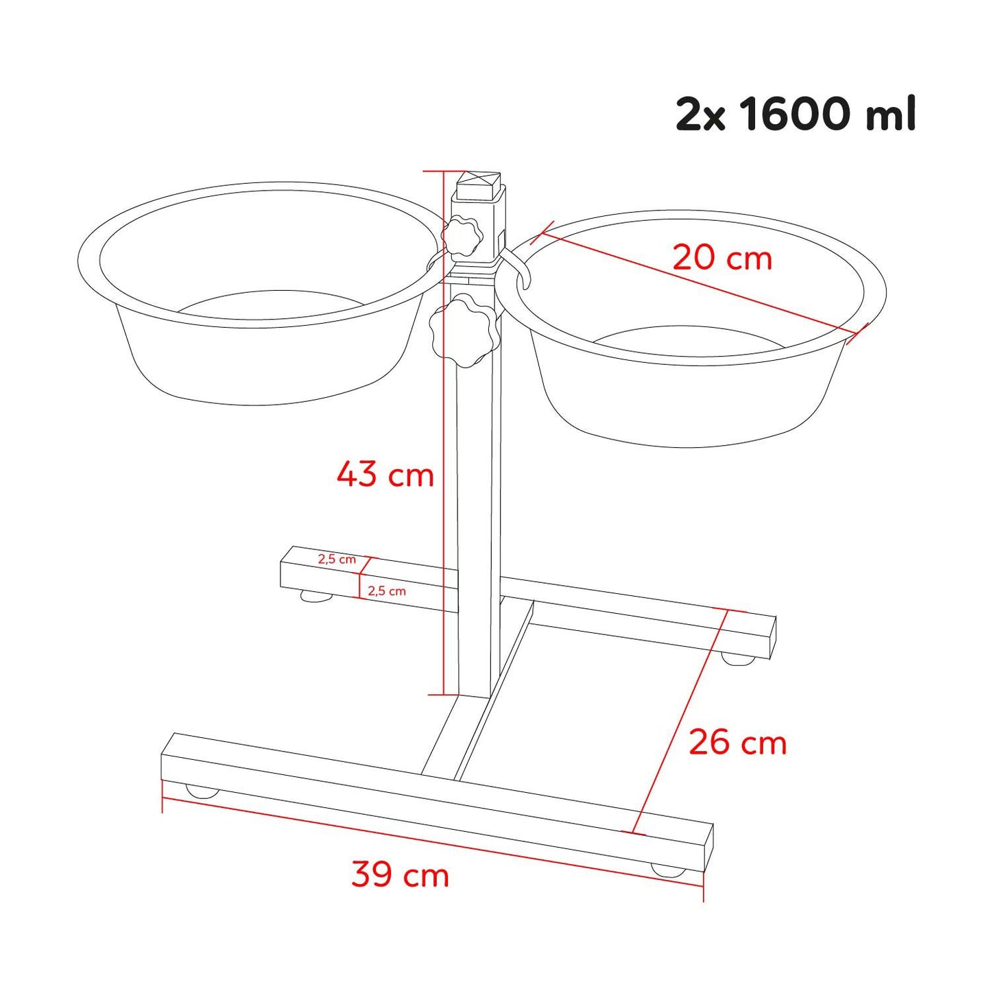 AqpetFriends Upper Doppia Ciotola In Acciaio Inox Con Supporto Regolabile Ad H