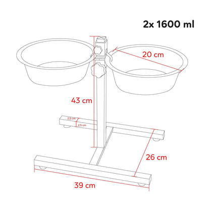 AqpetFriends Upper Doppia Ciotola In Acciaio Inox Con Supporto Regolabile Ad H