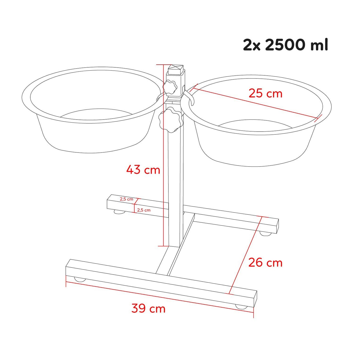 AqpetFriends Upper Doppia Ciotola In Acciaio Inox Con Supporto Regolabile Ad H