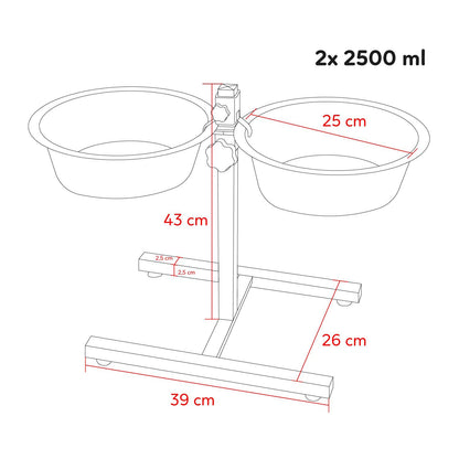 AqpetFriends Upper Doppia Ciotola In Acciaio Inox Con Supporto Regolabile Ad H