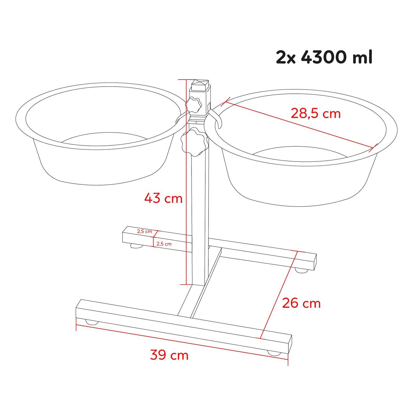 AqpetFriends Upper Doppia Ciotola In Acciaio Inox Con Supporto Regolabile Ad H