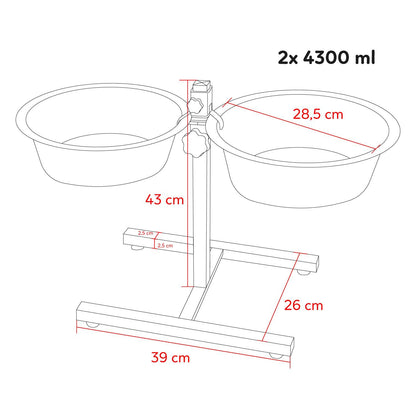 AqpetFriends Upper Doppia Ciotola In Acciaio Inox Con Supporto Regolabile Ad H