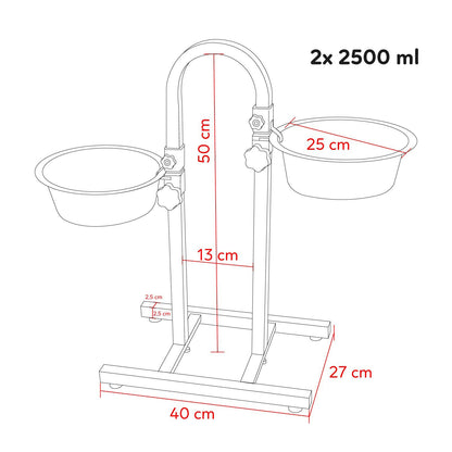 AqpetFriends Upper Pro Doppia Ciotola In Acciaio Inox Con Supporto Regolabile Ad U