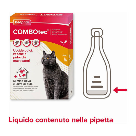 Beaphar COMBOtec Gatto Antiparassitario per la rimozione di pulci zecche e pidocchi