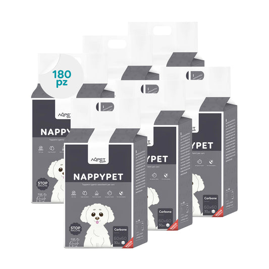 AqpetFriends Nappy Pet Carbo Tappetino Assorbente Con Strisce Adesive Al Carbone Attivo 180 pz