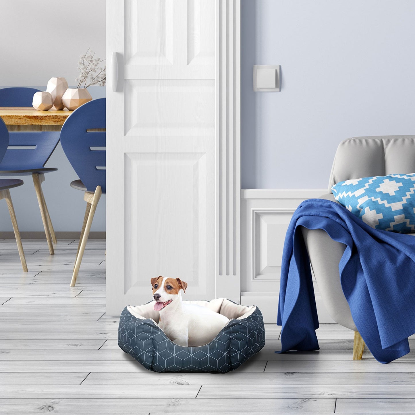 AqpetFriends Cushy Street Grid Blue Lounge Cuccia Per Cane Super Imbottita