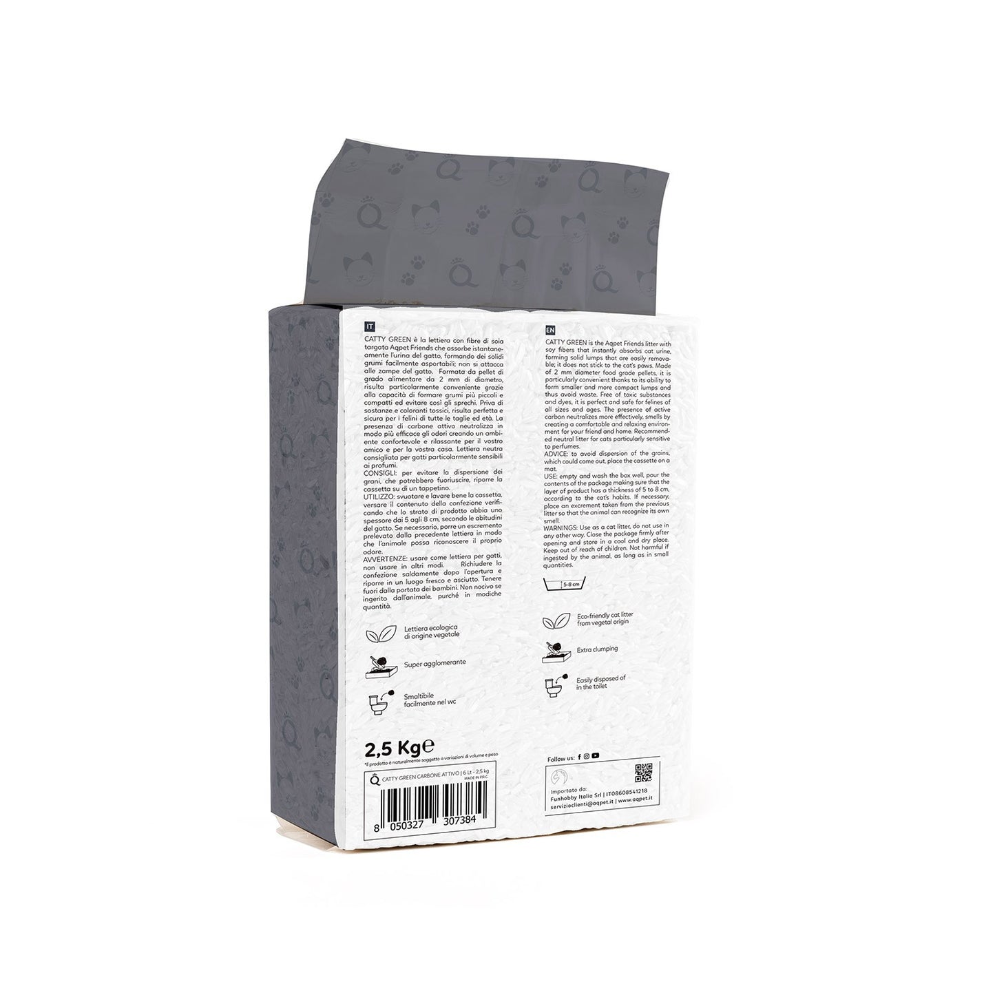 AqpetFriends Catty Green Lettiera Naturale per Gatti Alla Soia Con Carbone Attivo 6 L