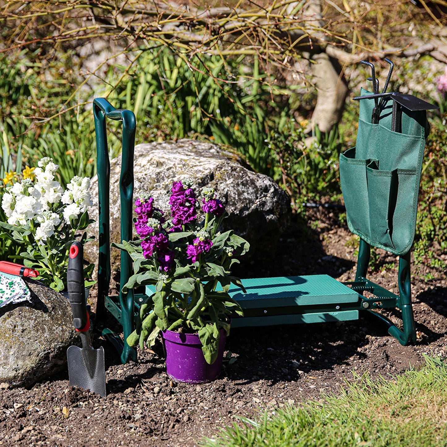 Flur Zen Inginocchiatoio Pieghevole Sedile Per Giardino Con Borsa Porta Attrezzi 60X28X49CM