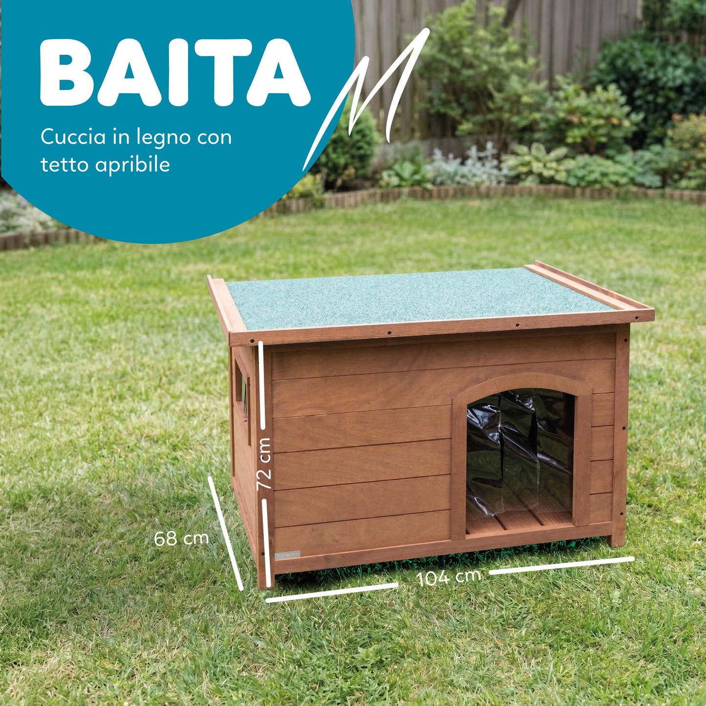 AqpetFriends Baita Cuccia In Legno per Cane Con Tetto Apribile