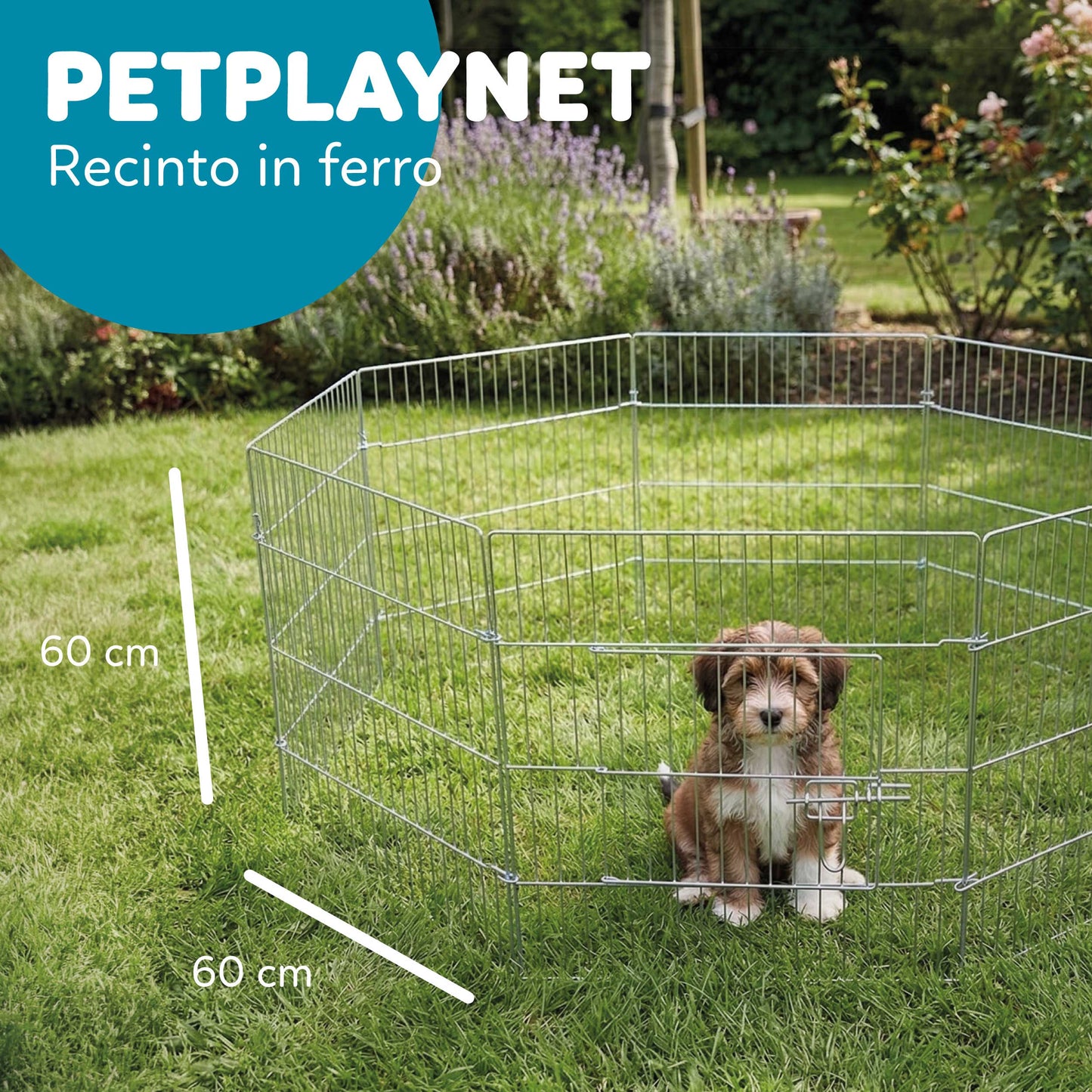 AqpetFriends Petplaypen Recinto Per Animali In Ferro Con Rete Parasole Misura 60x60 cm