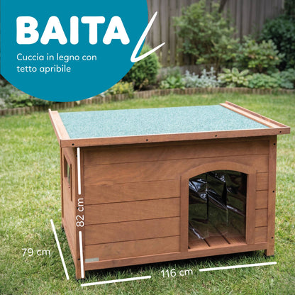 AqpetFriends Baita Cuccia In Legno per Cane Con Tetto Apribile
