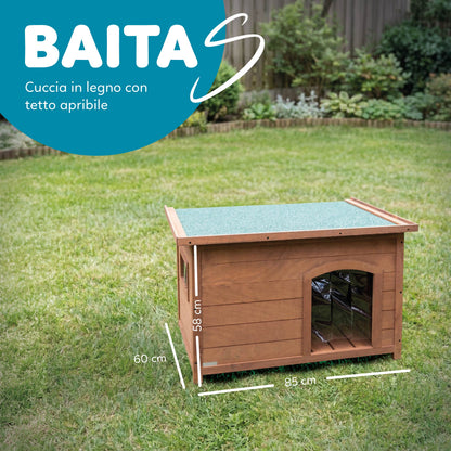 AqpetFriends Baita Cuccia In Legno per Cane Con Tetto Apribile