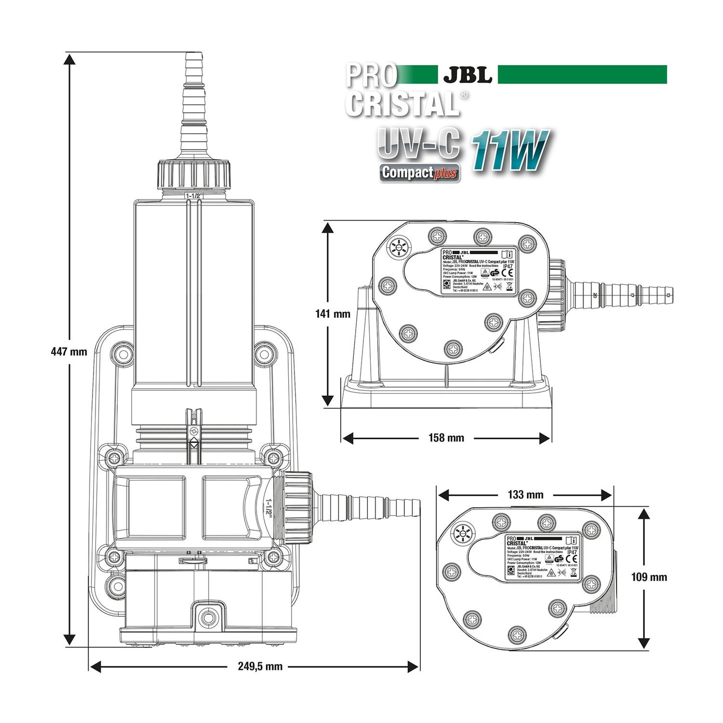 JBL PROCRISTAL UV-C Compact Plus Sterilizzatore Compatto Per Acquari Dolci E Marini